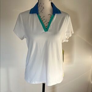 Pure Lime White Polo Shirt with Blue and Green Accents